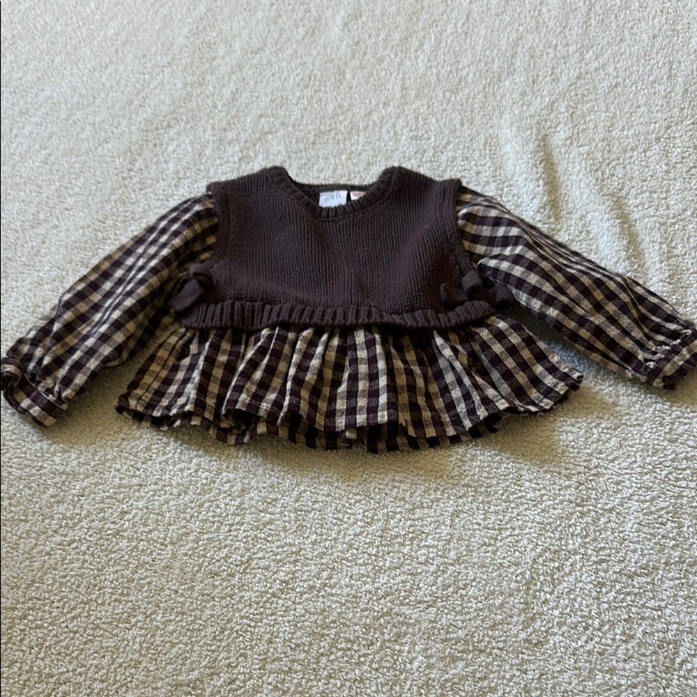 Zara Kids Brown Plaid Blouse